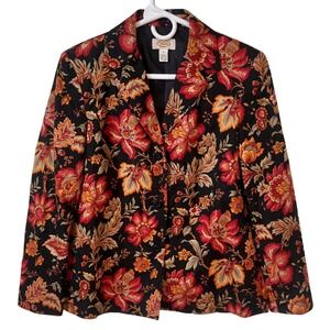 Vintage Talbots Floral Womens Blazer Jacket Size 4 Red Orange Botanical Tapestry
